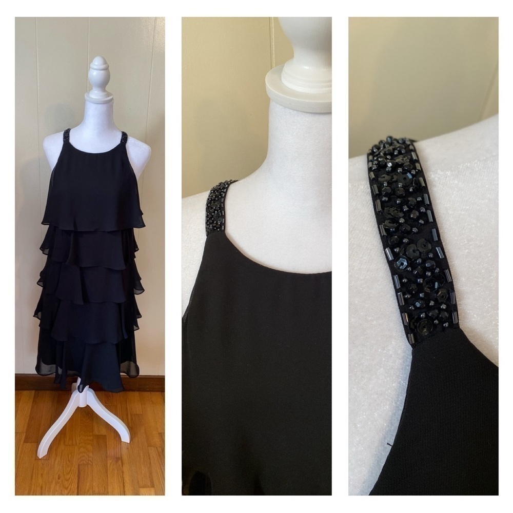 S.L. Fashions Black Beaded Midi Dress